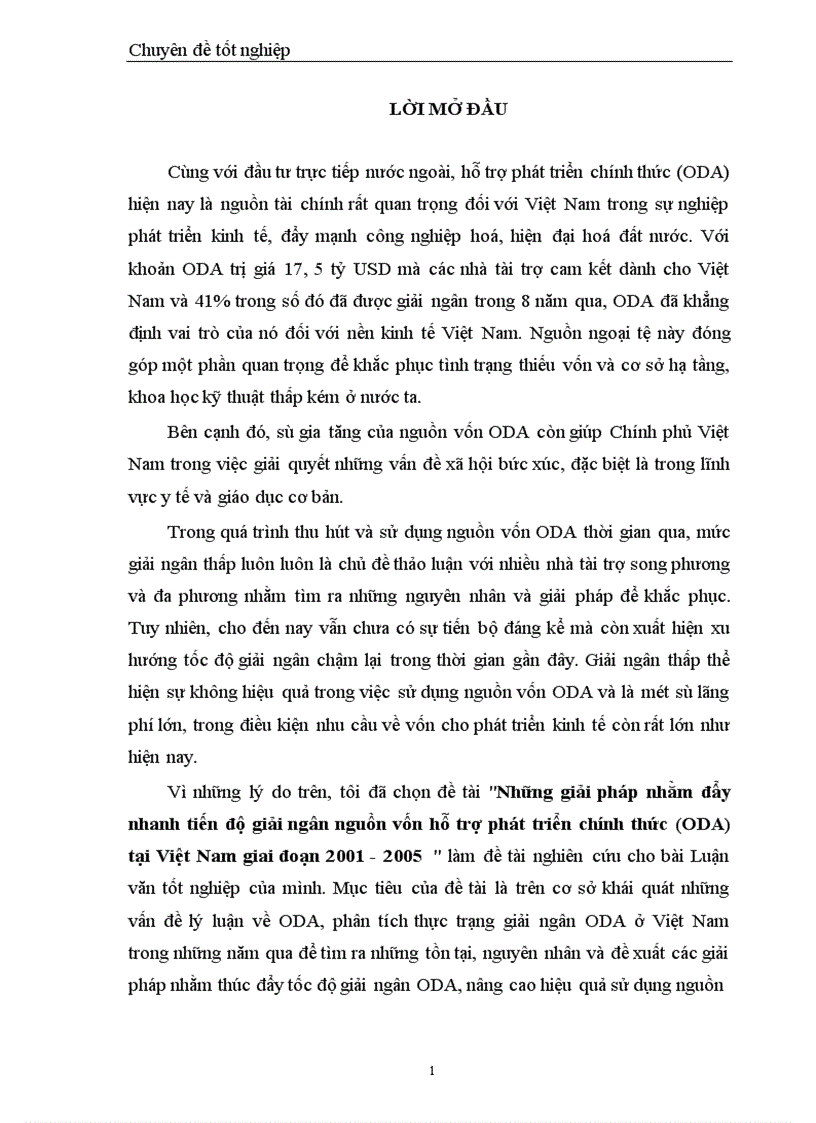 Những giải pháp nhằm đẩy nhanh tiến độ giải ngân nguồn vốn hỗ trợ phát triển chính thức ODA tại Việt Nam giai đoạn 2001 2005 1