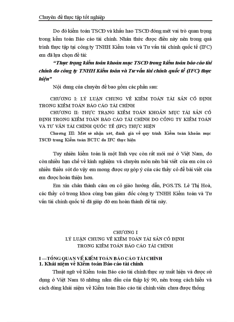 image for page Thực trạng kiểm toán khoản mục TSCĐ trong kiểm toán báo cáo tài chính do công ty TNHH Kiểm toán và Tư vấn tài chính quốc tế IFC thực hiện 1