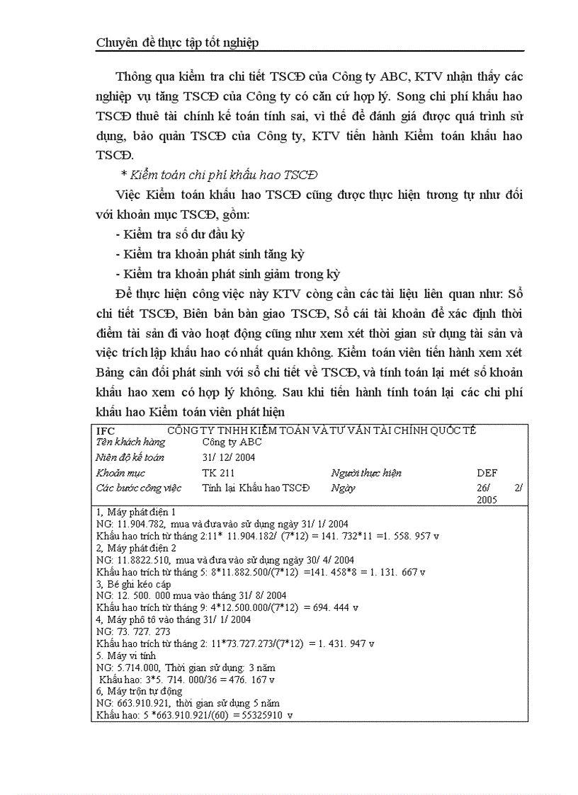 image for page Thực trạng kiểm toán khoản mục TSCĐ trong kiểm toán báo cáo tài chính do công ty TNHH Kiểm toán và Tư vấn tài chính quốc tế IFC thực hiện 1