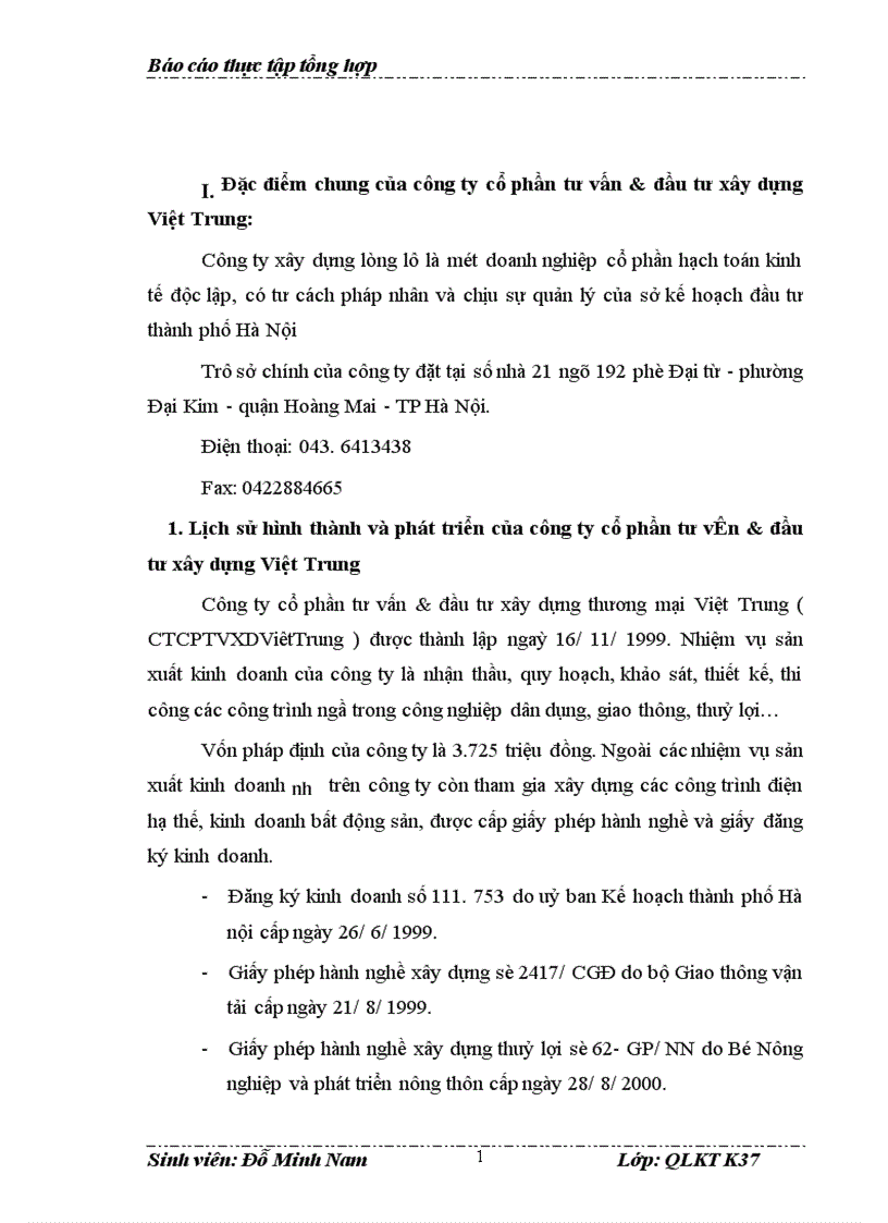 image for page Báo cáo thực tập tổng hợp tại công ty Cổ phần tư vấn đầu tư xây dựng Việt Trung