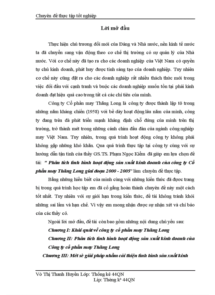Phân tích tình hình hoạt động sản xuất kinh doanh của công ty Cổ phần may Thăng Long giai đoạn 2000 2005 1