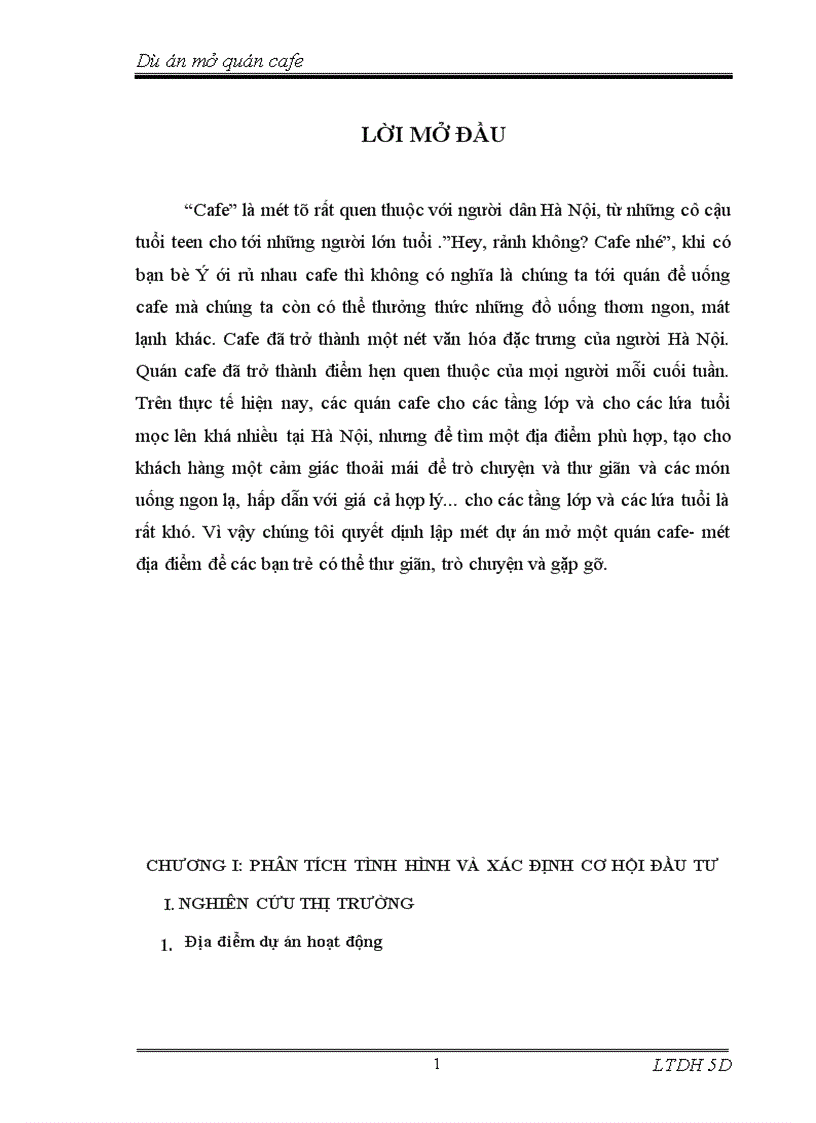 image for page Dự án mở quán cafe