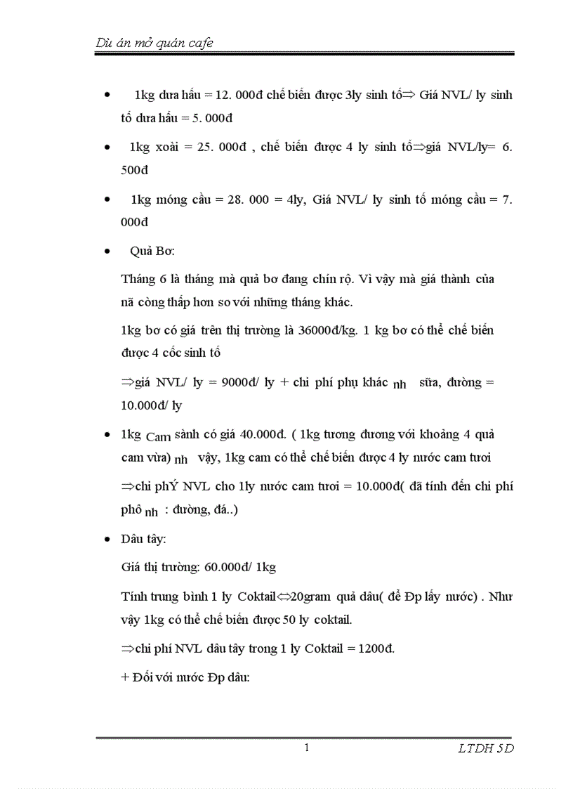 image for page Dự án mở quán cafe