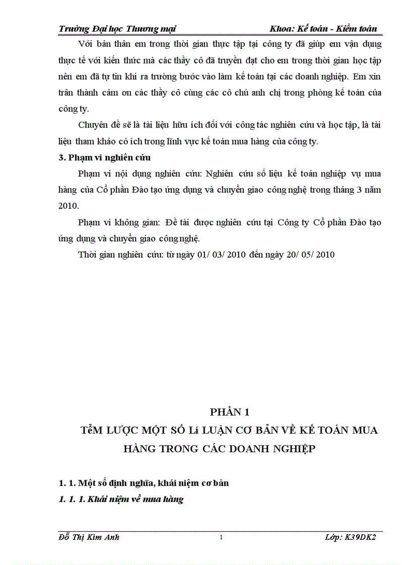 Hoàn thiện kế toán mua hàng và thanh toán tiền hàng tại Công ty Cổ phần Đào tạo và Chuyển giao công nghệ 1
