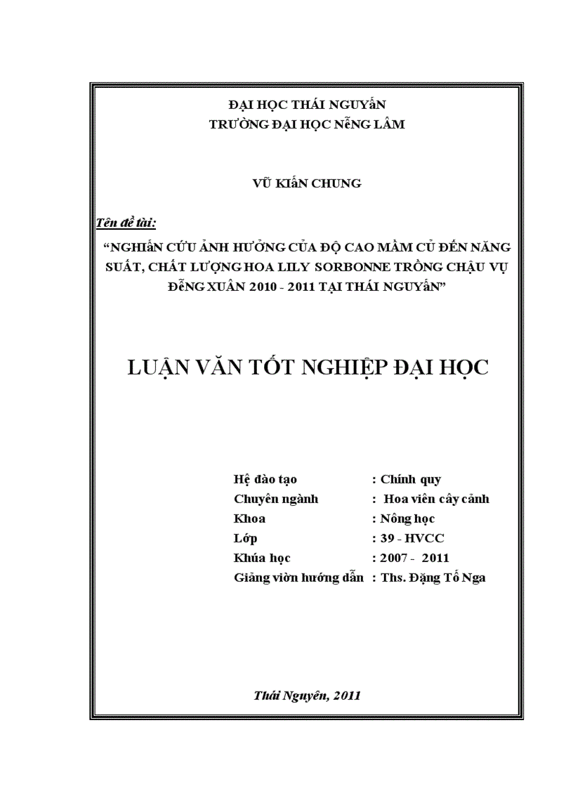 image for page Nghiên cứu ảnh hưởng của độ cao mầm củ đến năng suất chất lượng hoa lily Sorbonne trồng chậu vụ Đông Xuân 2010 2011 tại Thái Nguyên