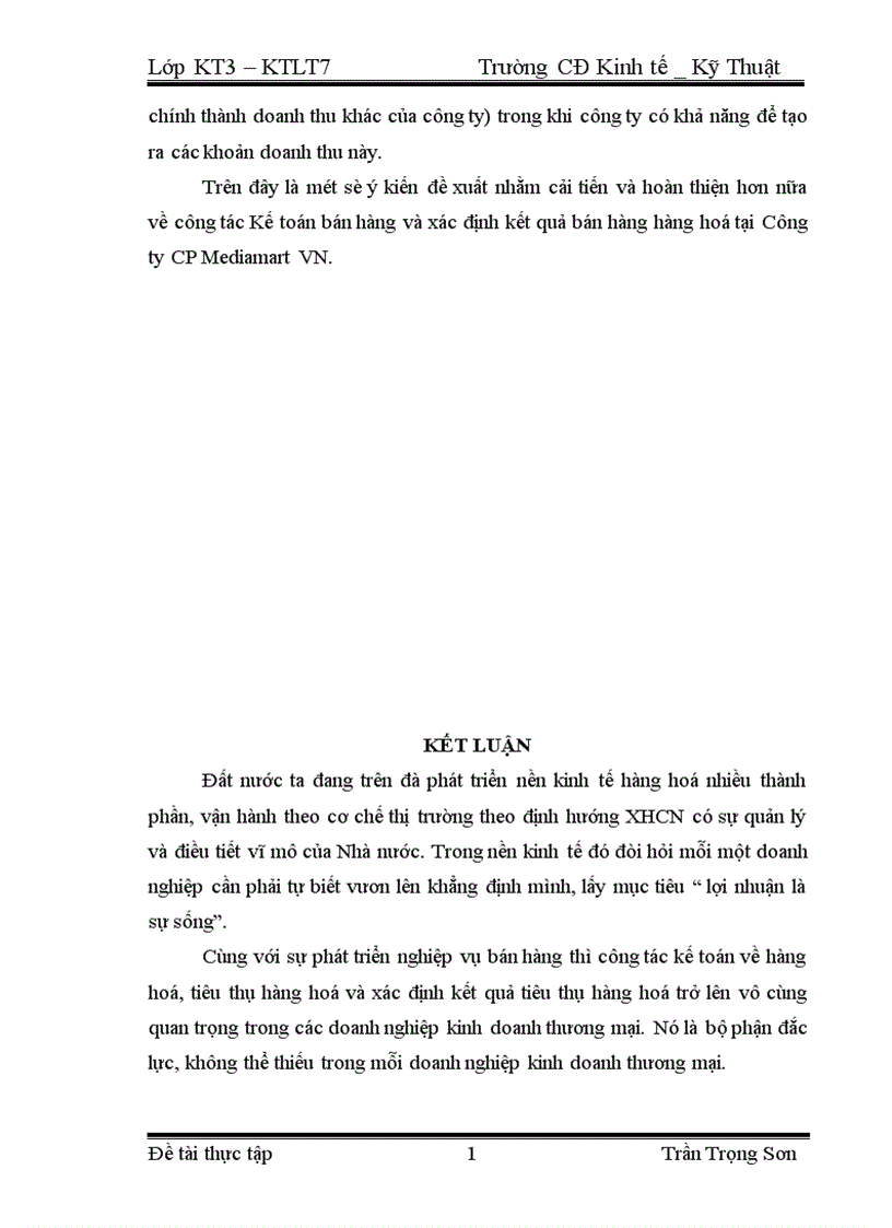 image for page Tổ chức kế toán bán hàng và xác định kết quả bán hàng ở Công ty Công ty CP Mediamart VN