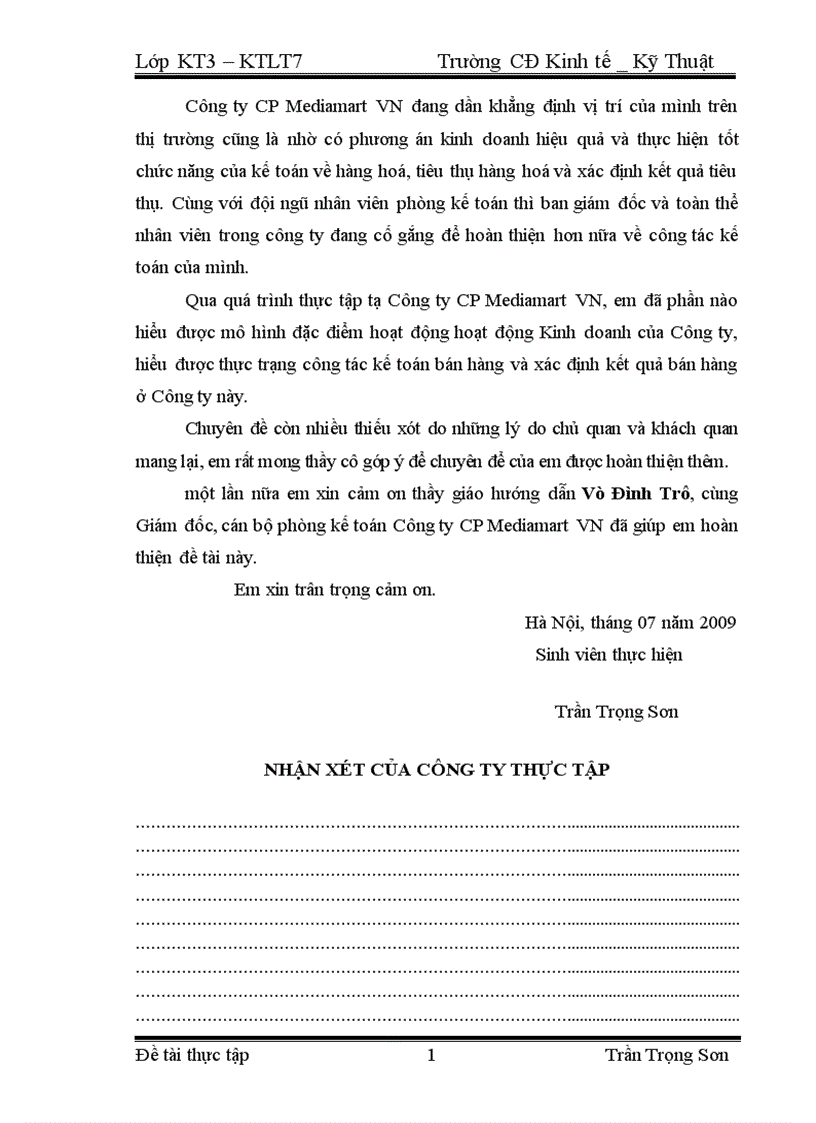 image for page Tổ chức kế toán bán hàng và xác định kết quả bán hàng ở Công ty Công ty CP Mediamart VN