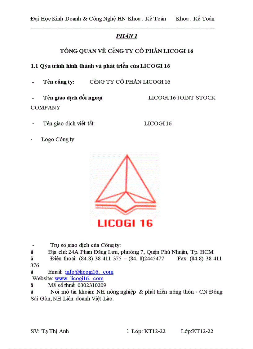 image for page Tình hình tổ chức bộ máy kế toán và công tác kế toán tại licogi 16