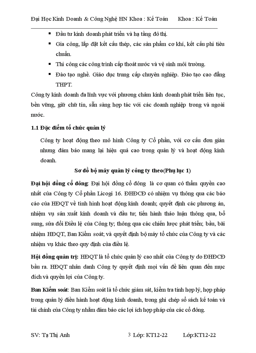 image for page Tình hình tổ chức bộ máy kế toán và công tác kế toán tại licogi 16