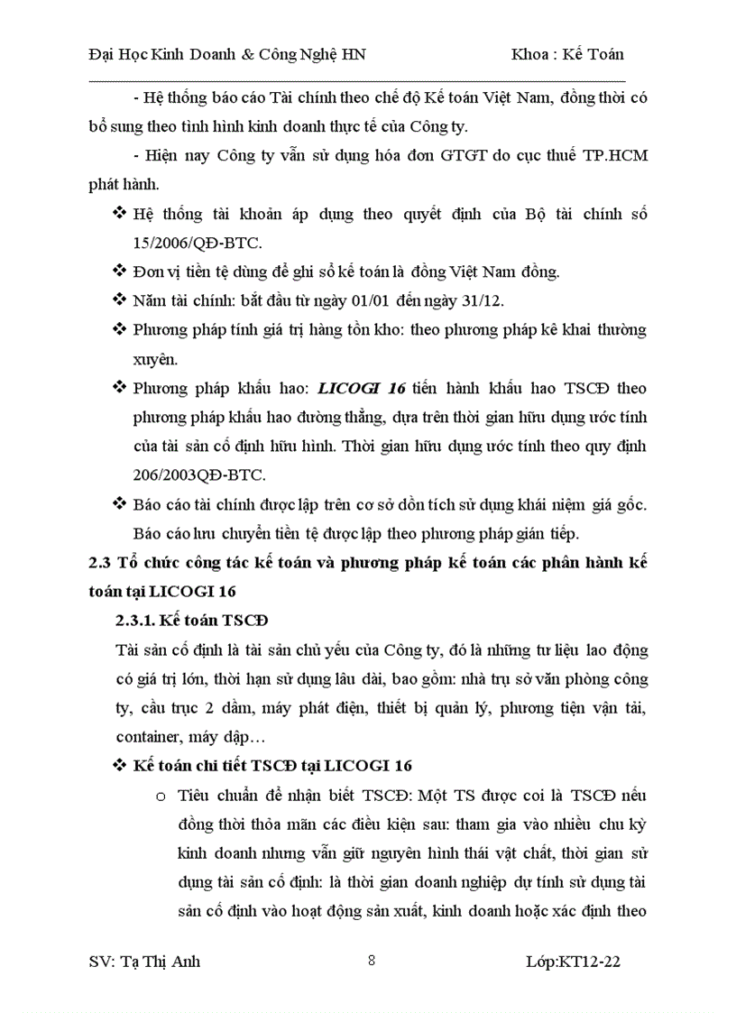 image for page Tình hình tổ chức bộ máy kế toán và công tác kế toán tại licogi 16