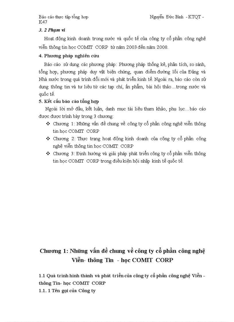 Định hướng và giải pháp phát triển công ty cổ phần viễn thông tin học COMIT CORP trong điều kiện hội nhập kinh tế quốc tế