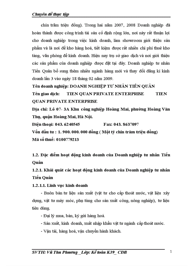 image for page Hoàn thiện kế toán bán hàng và xác định kết quả tại Doanh nghiệp tư nhân Tiến Quân 1