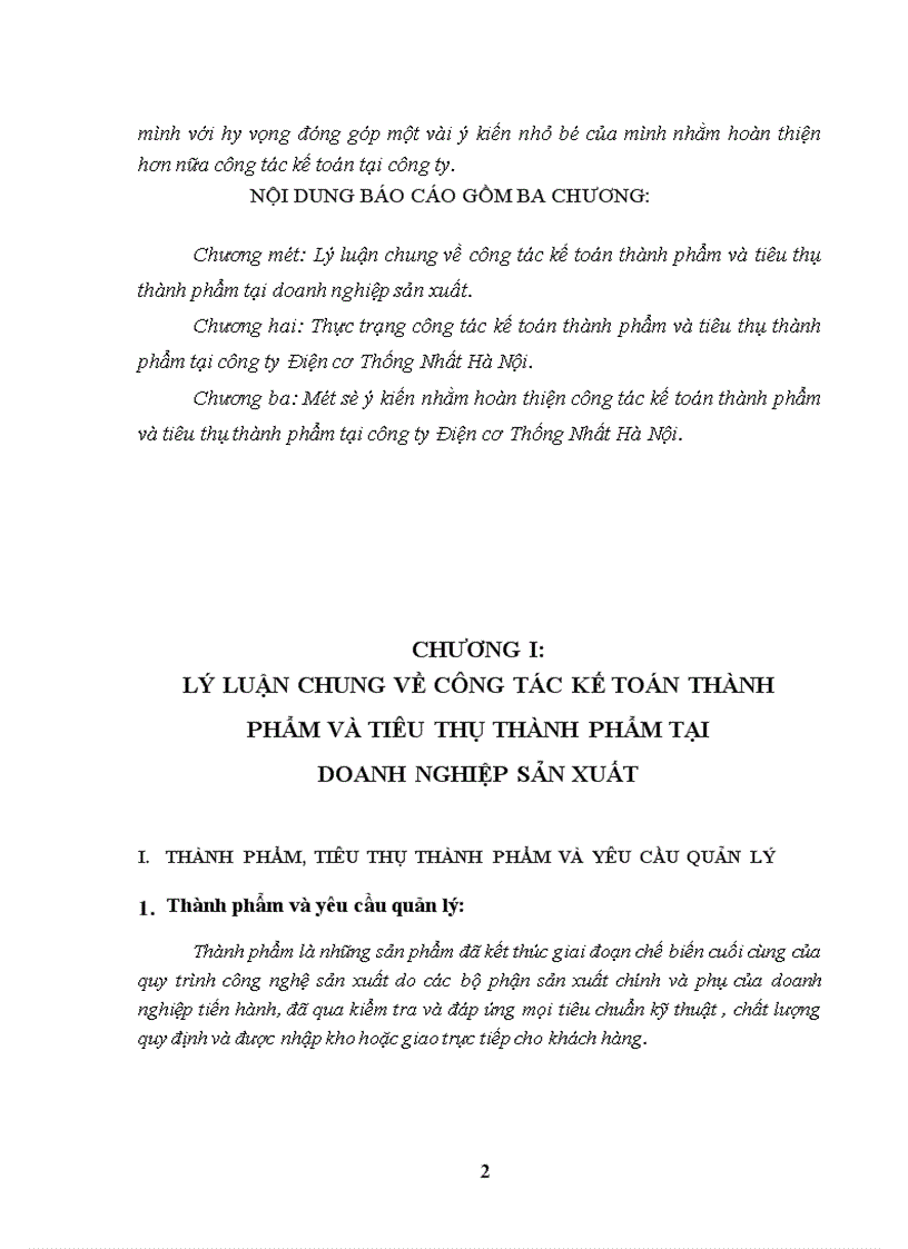 Một số kiến nghị nhằm hoàn thiện công tác kế toán thành phẩm và tiêu thụ thành phẩm tại công ty Điện cơ Thống Nhất Hà Nội 1