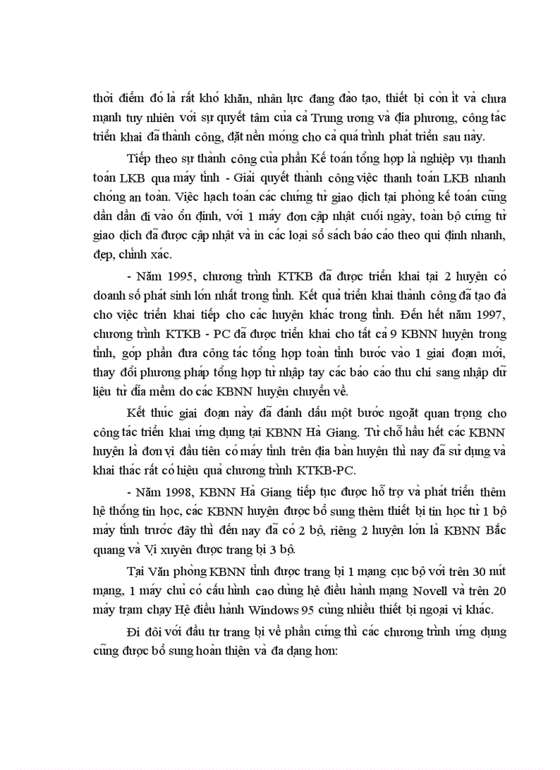 image for page Ư ng du ng công nghê thông tin trong nghiê p vu thanh toa n LKB ta i KBNN Ti nh Ha Giang