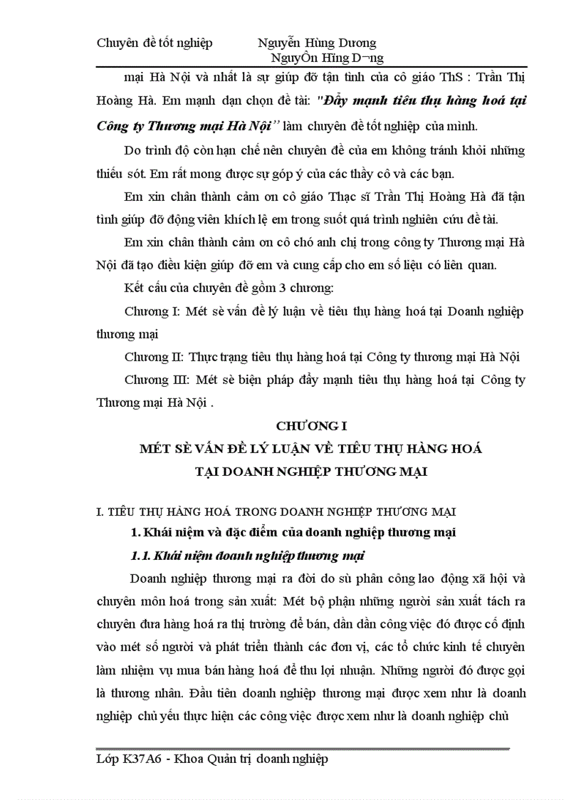 image for page Đẩy mạnh tiêu thụ hàng hoá tại Công ty Thương mại Hà Nội 1