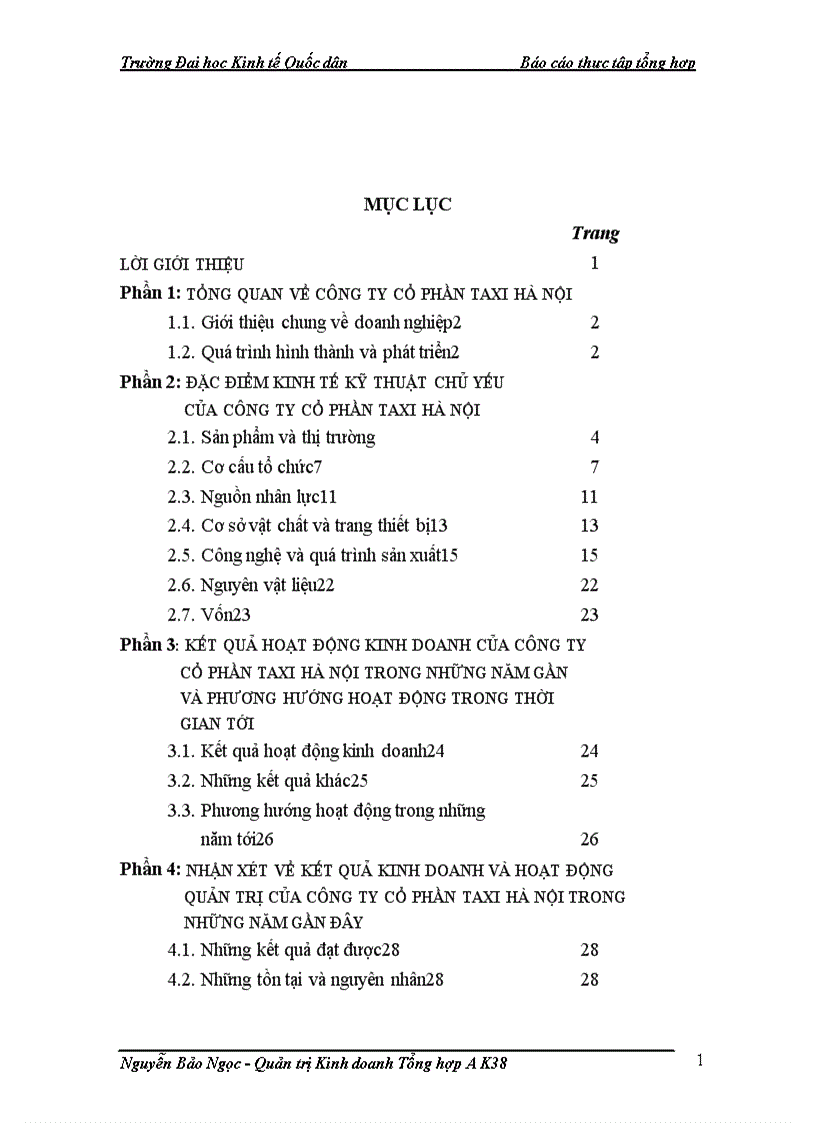 image for page Các đặc điểm kinh tế kỹ thuật chủ yếu của Công ty CP Taxi Hà Nội