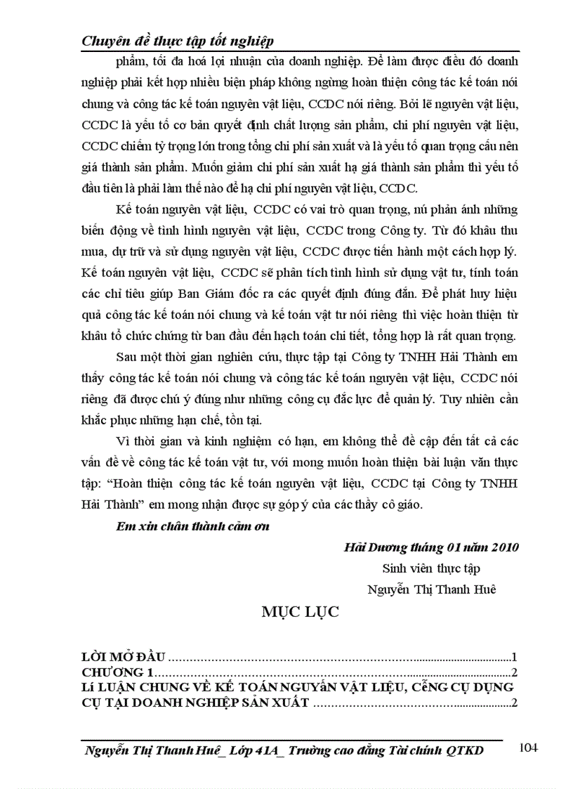 image for page Công tác kế toán nguyên liệu vật liệu và công cụ dụng cụ tại Công ty TNHH Hải Thành