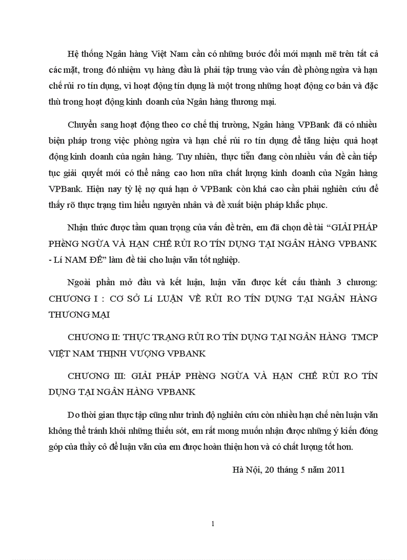 image for page Giải pháp phòng ngừa và hạn chế rủi ro tín dụng tại ngân hàng VPBank Lý Nam Đế