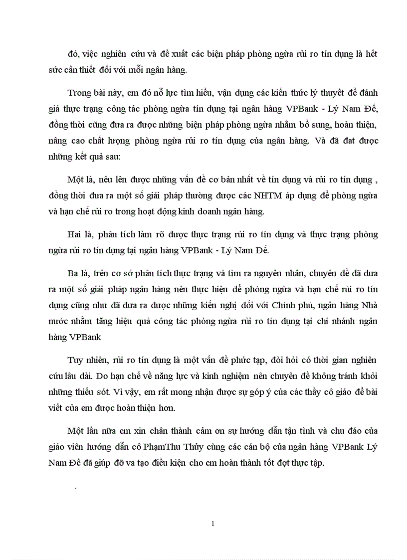 image for page Giải pháp phòng ngừa và hạn chế rủi ro tín dụng tại ngân hàng VPBank Lý Nam Đế