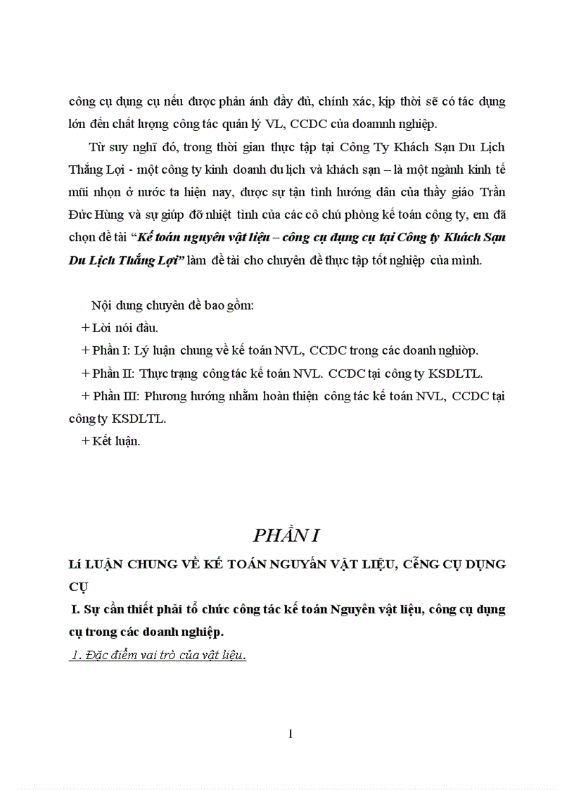 image for page Kế toán nguyên vật liệu công cụ dụng cụ tại Công ty Khách Sạn Du Lịch Thắng Lợi 1