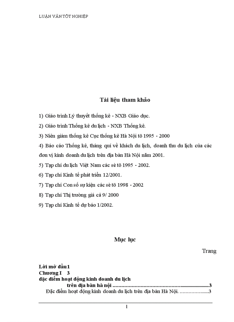 image for page Vận dụng phương pháp dãy số thời gian phân tích biến động doanh thu du lịch thời kỳ 1995 2001 và dự đoán doanh thu du lịch thời kỳ 2002 2003 trên địa bàn Hà Nội 1