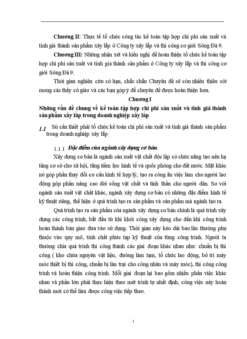 Tổ chức công tác kế toán tập hợp chi phí sản xuất và tính giá thành sản phẩm xây lắp ở Công ty Xây lắp TCCG Sông Đà 9 1