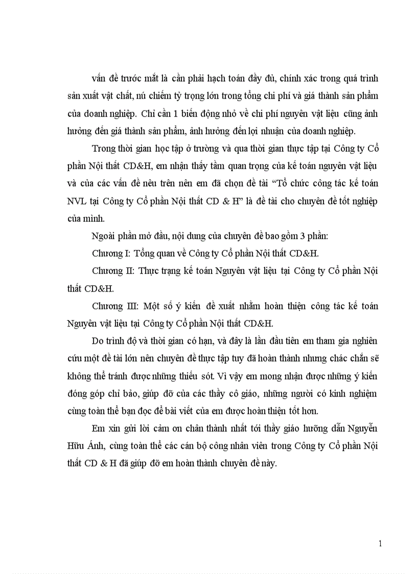 image for page Tổ chức công tác kế toán NVL tại Công ty Cổ phần Nội thất CD H