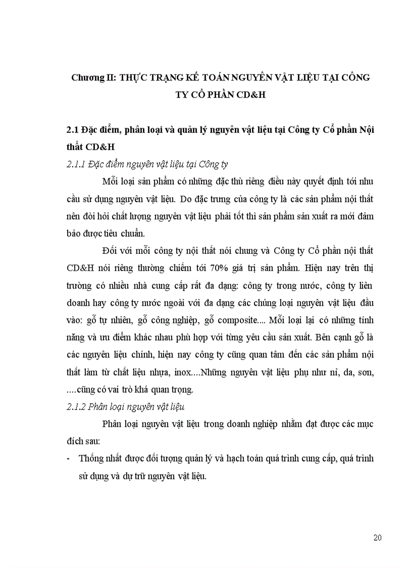 image for page Tổ chức công tác kế toán NVL tại Công ty Cổ phần Nội thất CD H