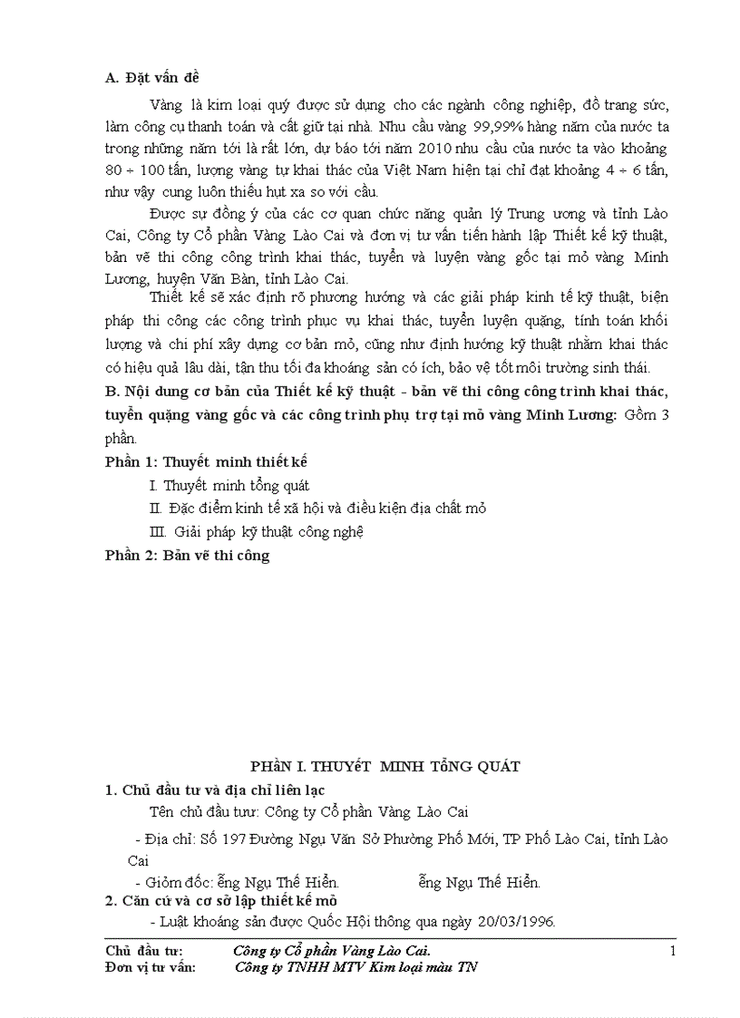 image for page Thiết kế kỹ thuật bản vẽ thi công công trình khai thác tuyển quặng vàng gốc và các công trình phụ trợ tại mỏ vàng Minh Lương 1