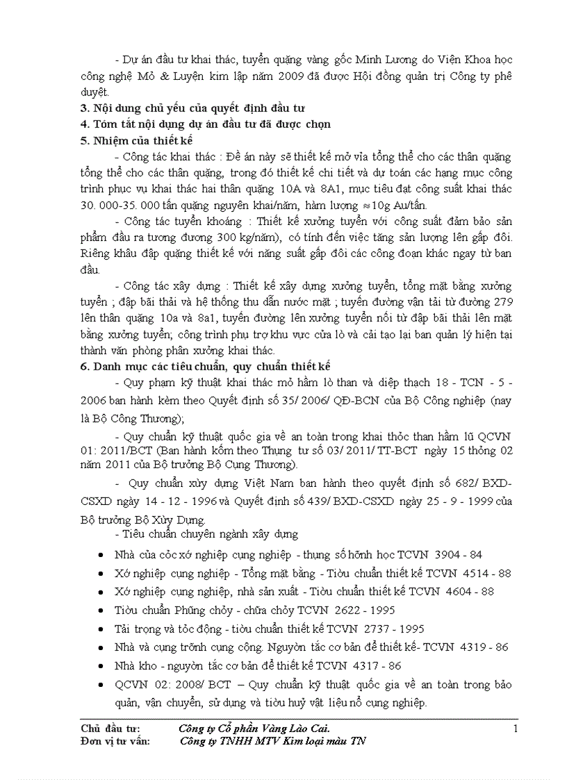 image for page Thiết kế kỹ thuật bản vẽ thi công công trình khai thác tuyển quặng vàng gốc và các công trình phụ trợ tại mỏ vàng Minh Lương 1