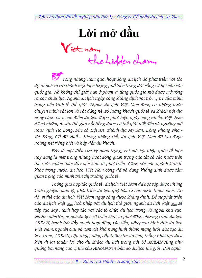 image for page Báo cáo thực tập tốt nghiệp lần thứ 3 Công ty Cổ phần du lịch Ao Vua