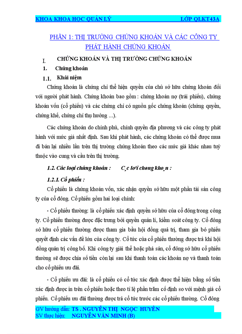 Quản lý của Nhà nước đối với các Công ty tham gia thị trường Chứng khoán ở Việt Nam hiện nay Khoa 1
