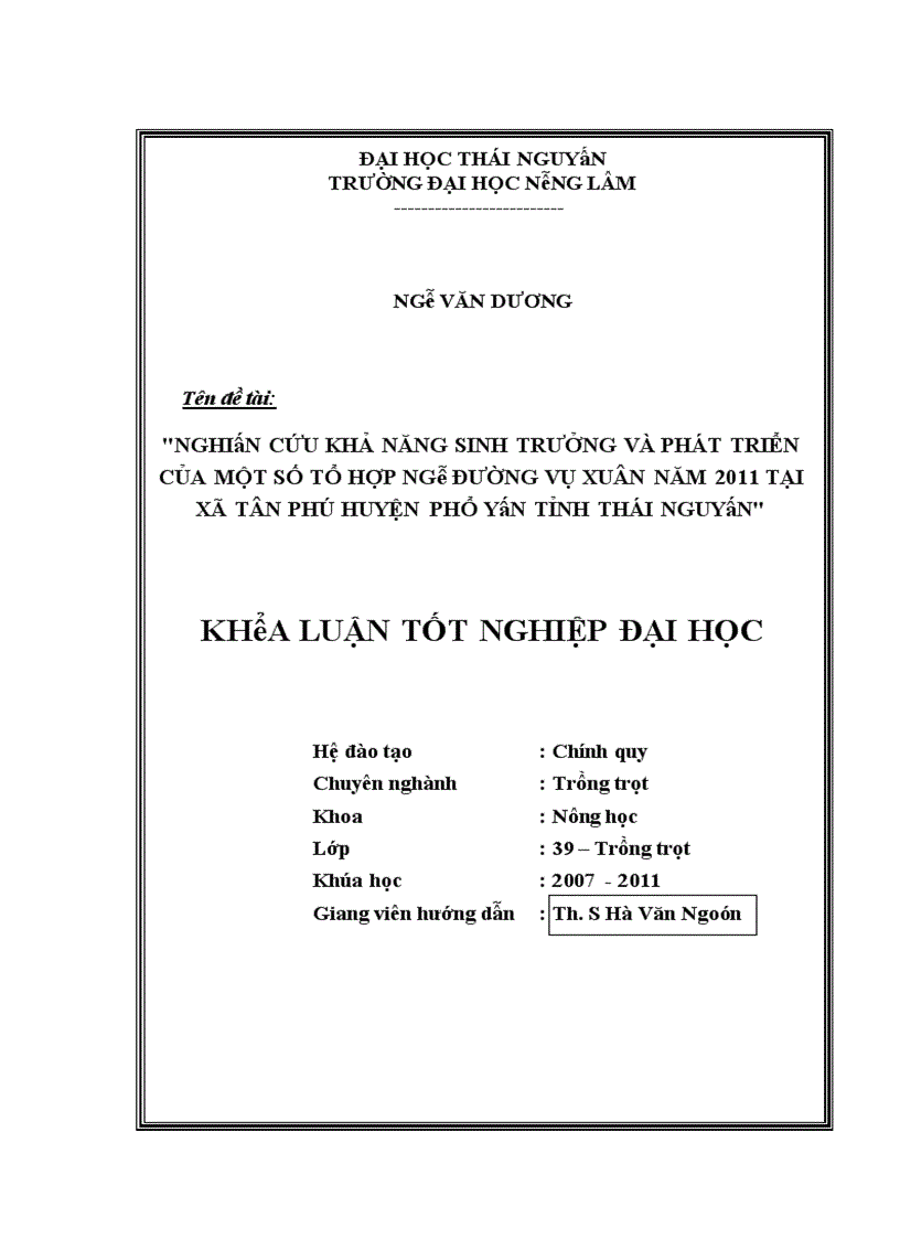 image for page Nghiên cứu khả năng sinh trưởng và phát triển của một số tổ hợp ngô đường vụ xuân năm 2011 tại xã Tân Phú huyện Phổ Yên tỉnh Thái Nguyên 1