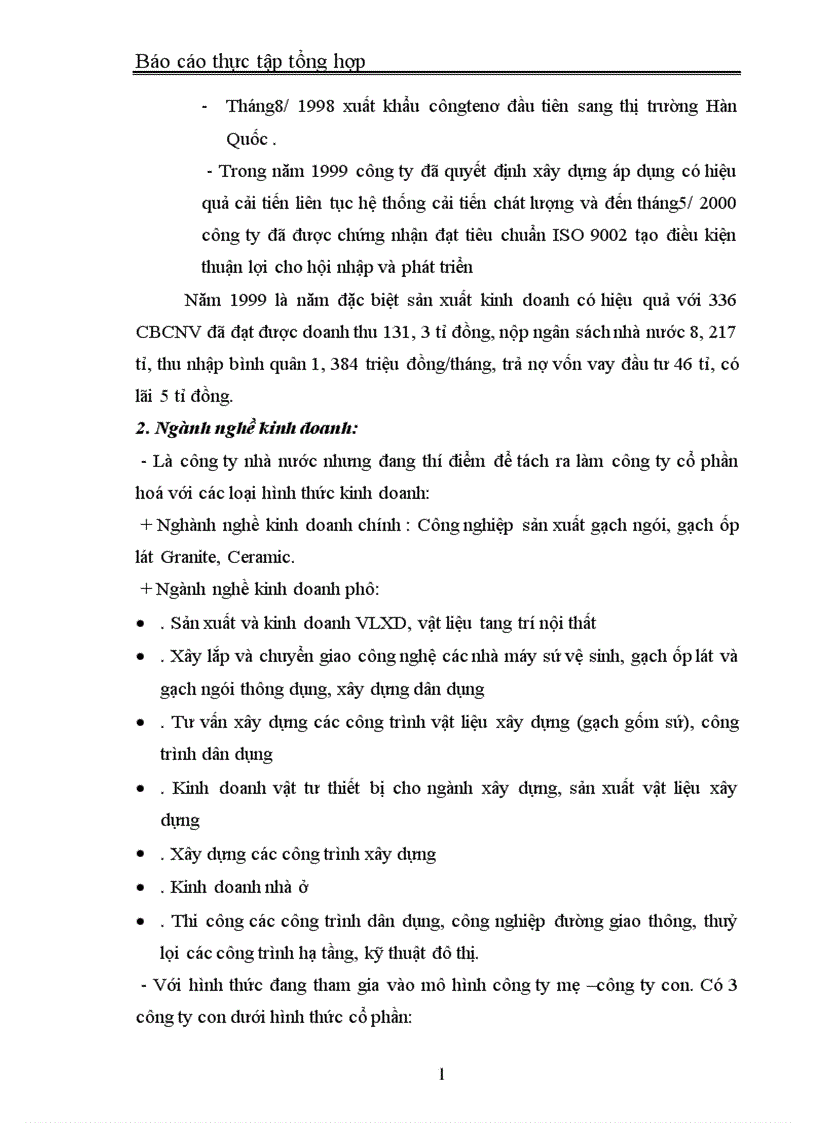Báo cáo thực tập tổng hợp tại Công ty gạch Thạch Bàn