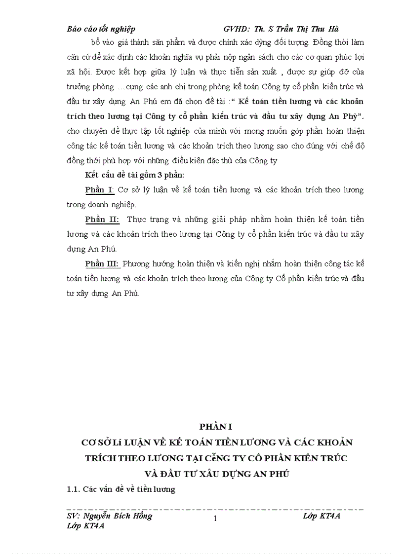 Kế toán tiền lương và các khoản trích theo lương tại Công ty cổ phần kiến trúc và đầu tư xây dựng An Phú 1