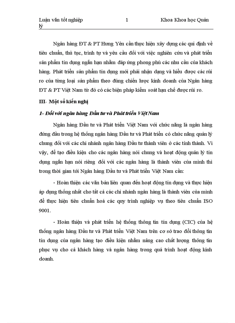 image for page Quản lý tín dụng ngắn hạn tại chi nhánh Ngân hàng Đầu tư và Phát triển Hưng Yên 1