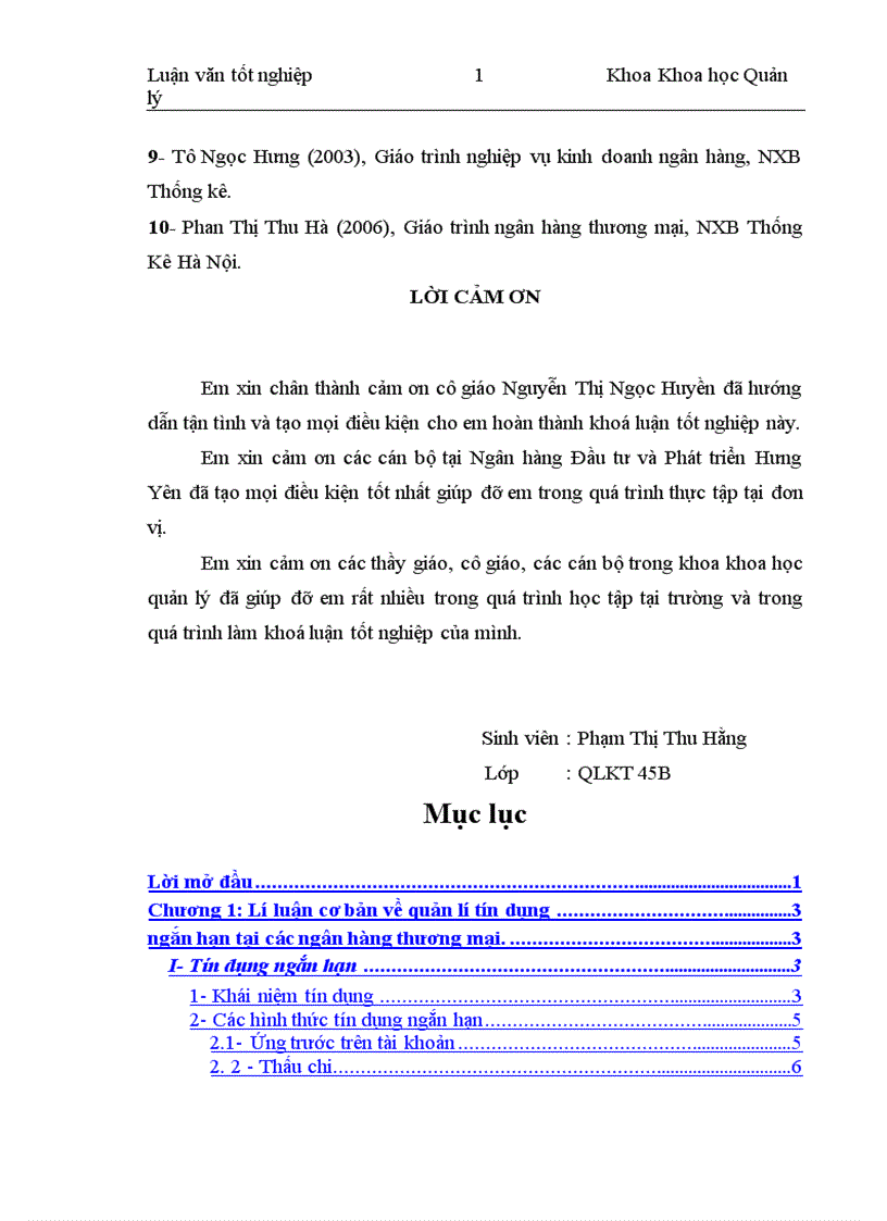 image for page Quản lý tín dụng ngắn hạn tại chi nhánh Ngân hàng Đầu tư và Phát triển Hưng Yên 1