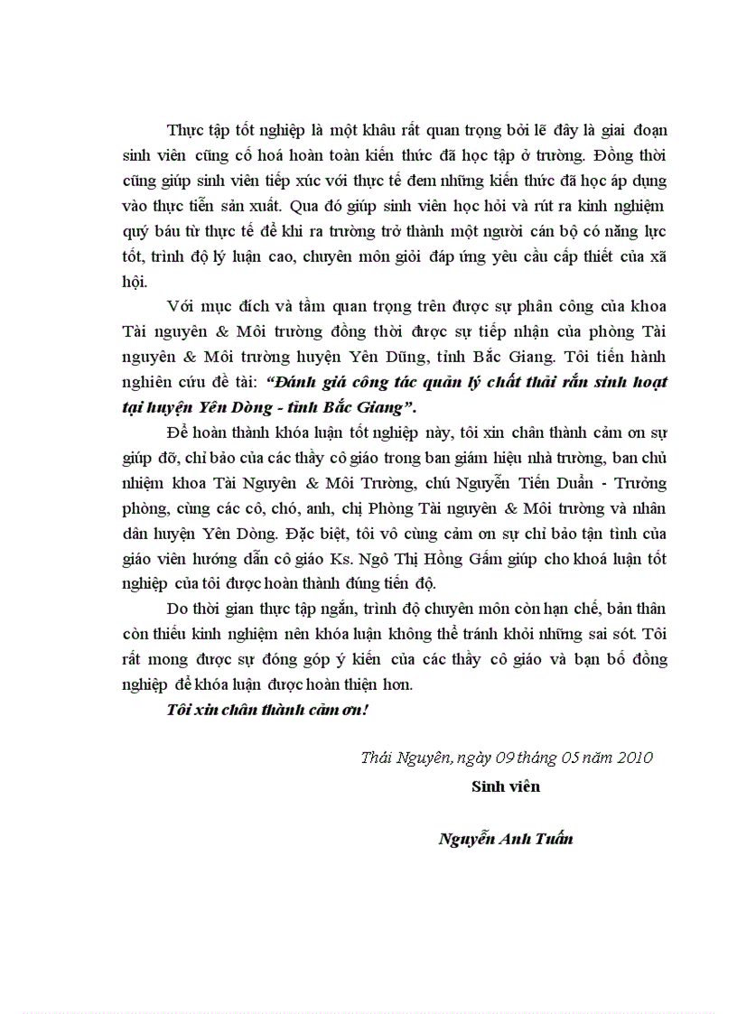 image for page Đánh giá công tác quản lý chất thải rắn sinh hoạt tại huyện Yên Dũng tỉnh Bắc Giang