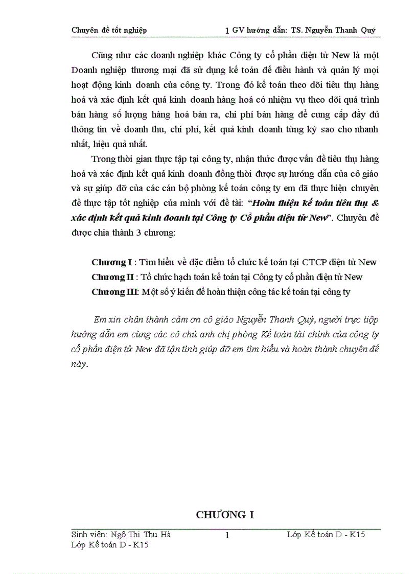 Hoàn thiện kế toán tiêu thụ xác định kết quả kinh doanh tại Công ty Cổ phần điện tử New 1