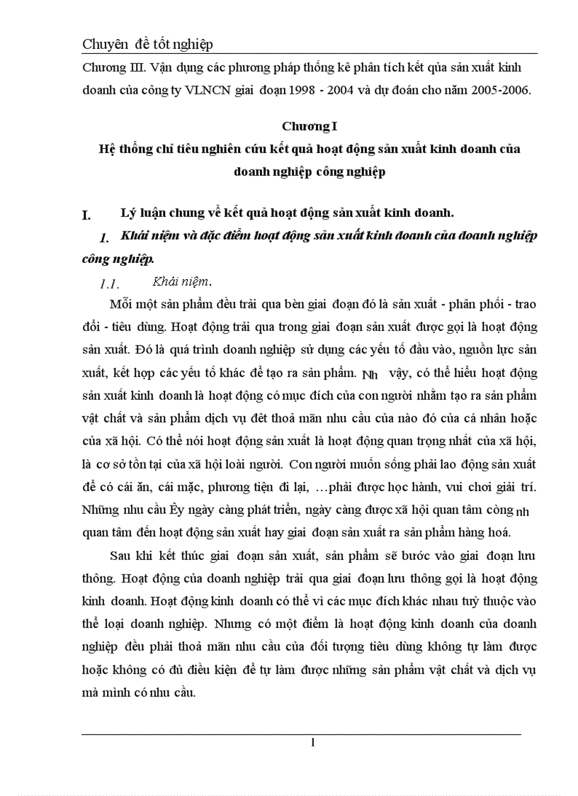 Vận dụng một số phương pháp thống kê phân tích kết quả sản xuất kinh doanh của công ty VLNCN 1