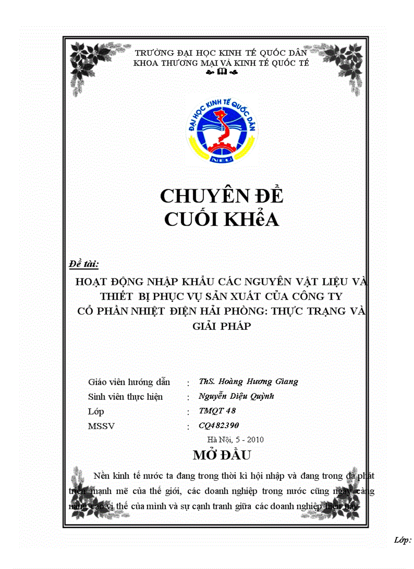 image for page Hoạt động nhập khẩu các nguyên vật liệu và thiết bị phục vụ sản xuất của công ty cổ phần Nhiệt điện Hải Phòng