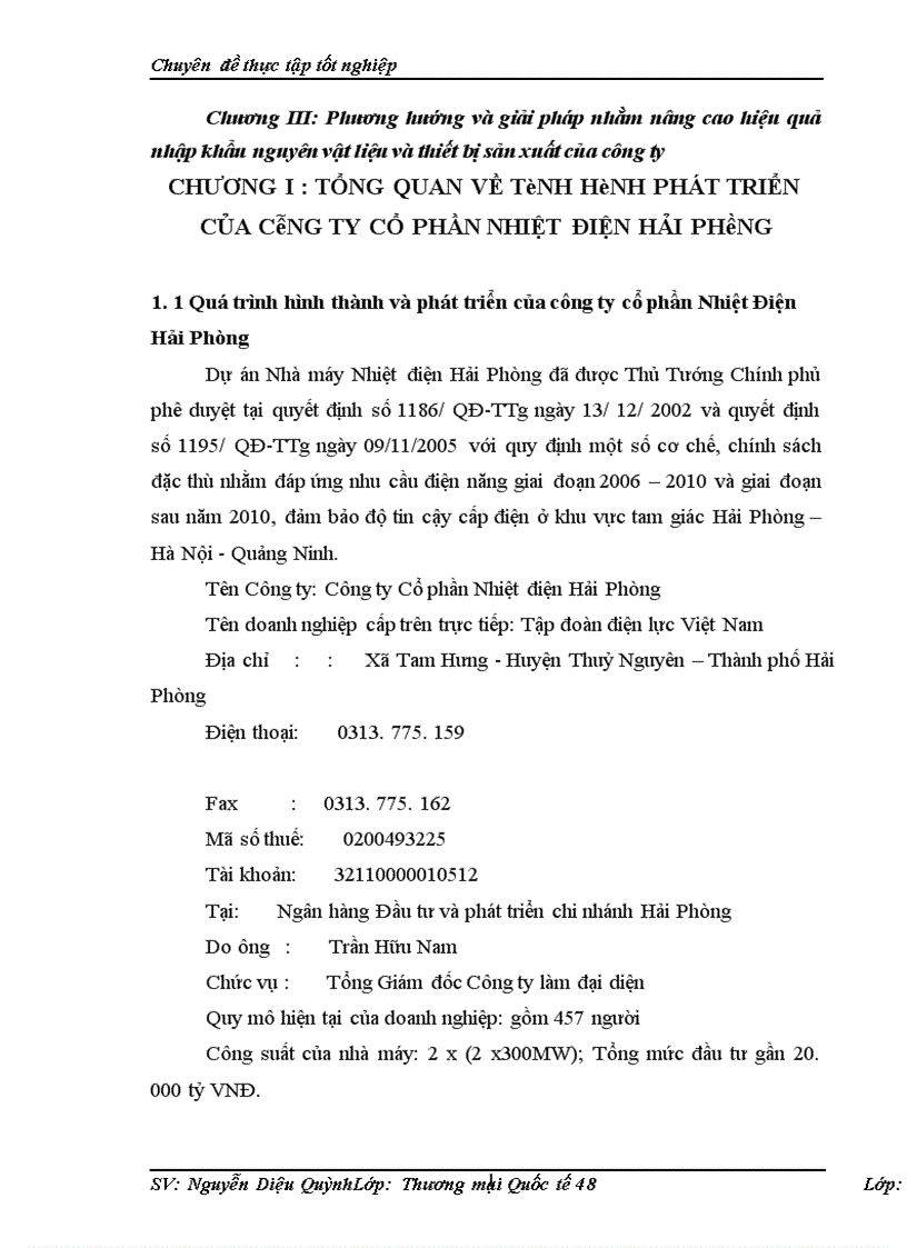 image for page Hoạt động nhập khẩu các nguyên vật liệu và thiết bị phục vụ sản xuất của công ty cổ phần Nhiệt điện Hải Phòng