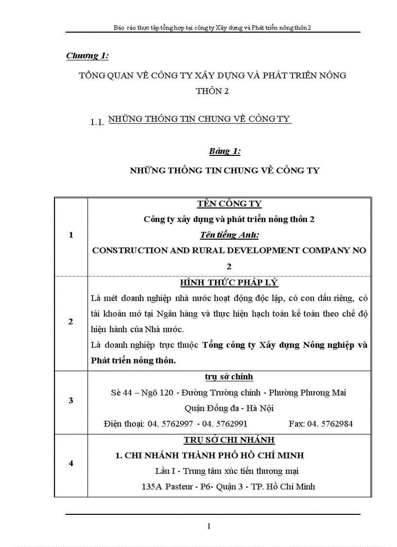 Báo cáo thực tập tổng hợp tại Công ty Xây dựng và phát triển nông thôn 2