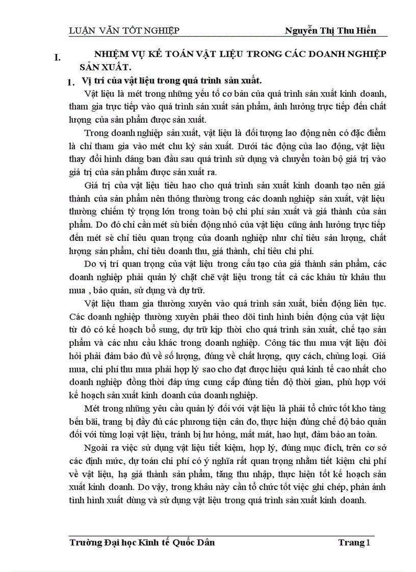 Kế toán vật liệu với việc nâng cao hiệu quả sử dụng vốn lưu động tại Công ty văn phòng phẩm Hồng Hà 1