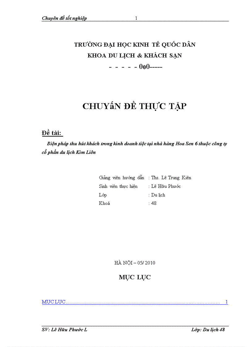 image for page Biện pháp thu hút khách trong kinh doanh tiệc tại nhà hàng Hoa Sen 6 thuộc công ty cổ phần du lịch Kim Liên