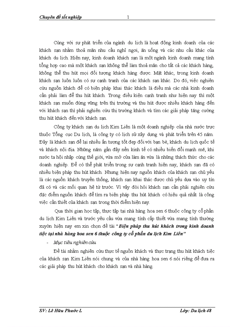image for page Biện pháp thu hút khách trong kinh doanh tiệc tại nhà hàng Hoa Sen 6 thuộc công ty cổ phần du lịch Kim Liên