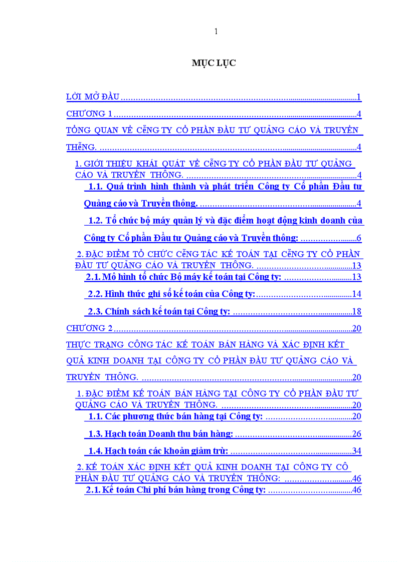 image for page Hoàn thiện công tác kế toán bán hàng và xác định kết quả kinh doanh tại công ty cổ phần đầu tư quảng cáo và truyền thông 1