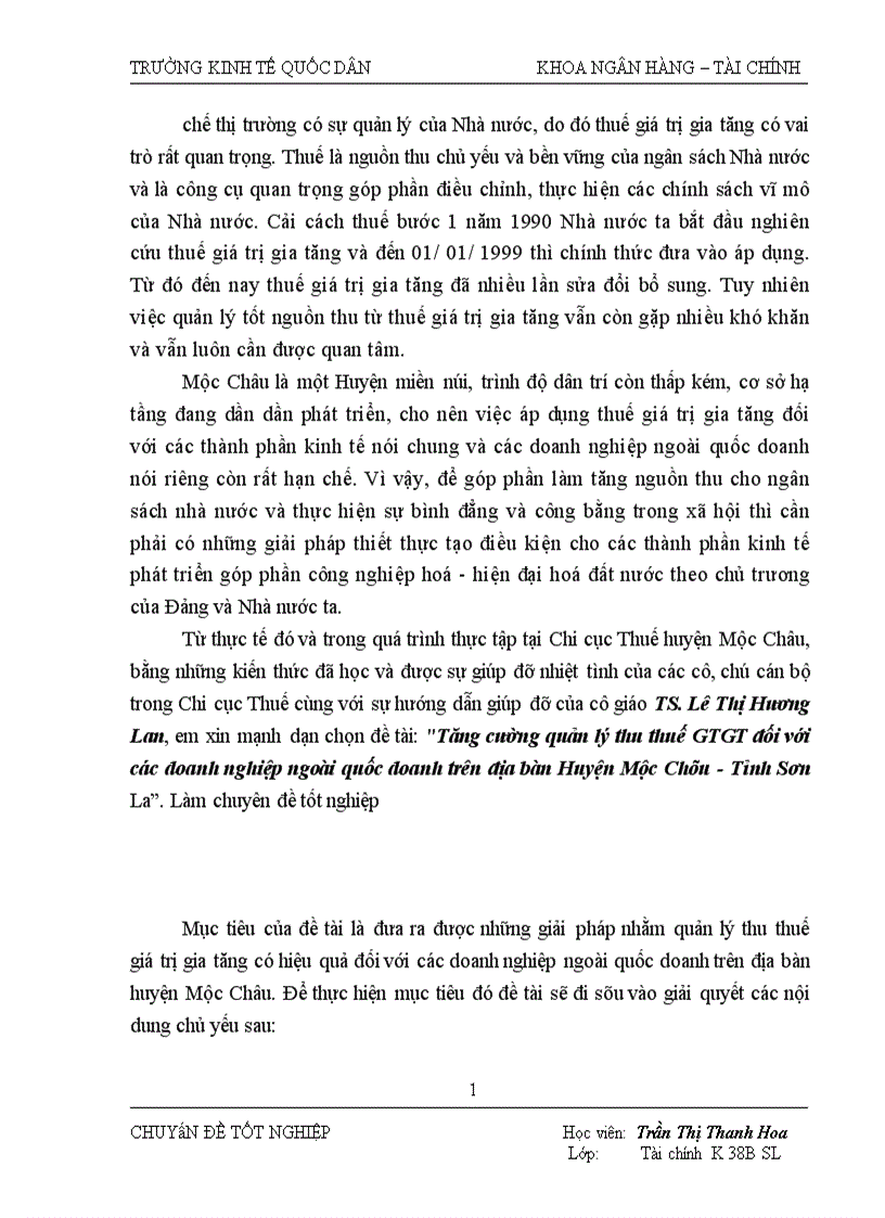 image for page Tăng cường quản lý thu thuế GTGT đối với các doanh nghiệp ngoài quốc doanh trên địa bàn Huyện Mộc Châu Tỉnh Sơn La 1