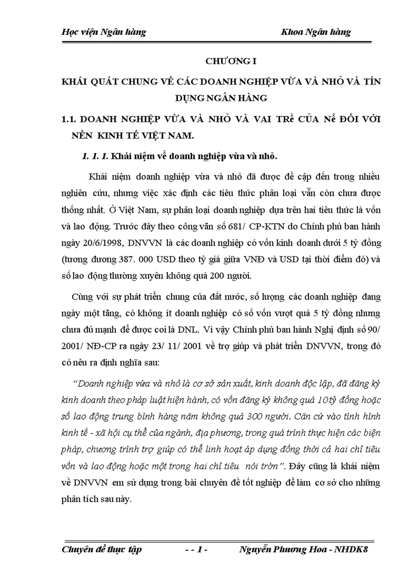Giải pháp nhằm nâng cao chất lượng tín dụng đối với doanh nghiệp vừa và nhỏ tại Ngân hàng nông nghiệp và Phát triển nông thôn Đông Anh 1