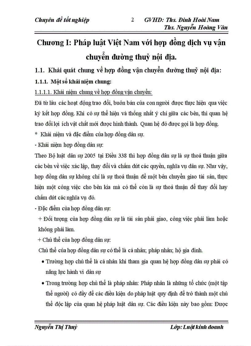 image for page Thực tiễn áp dụng pháp luật trong việc ký kết và thực hiện hợp đồng vận chuyển đường thuỷ tại Chi nhánh Hoà Bình thuộc TCT vận tải thuỷ 1
